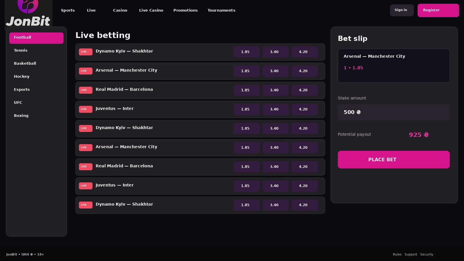 JohnBit registration form in Ukrainian with currency selection