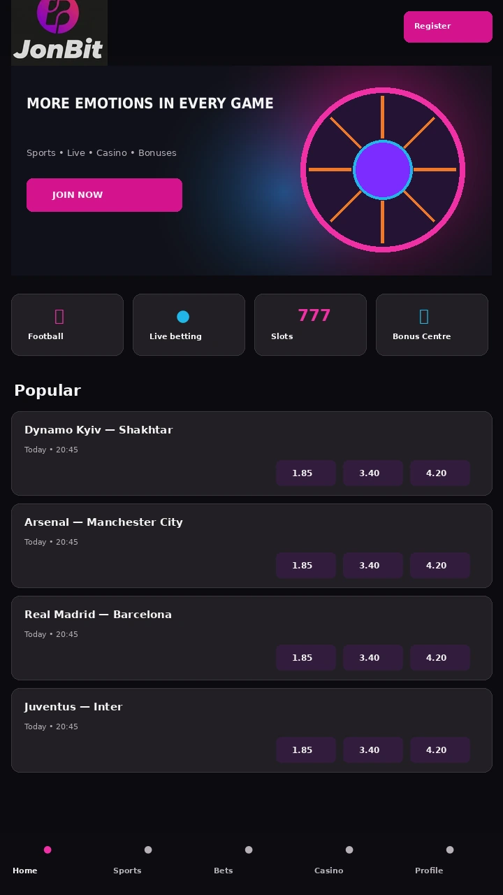 JohnBit mobile version on a smartphone with the betting line