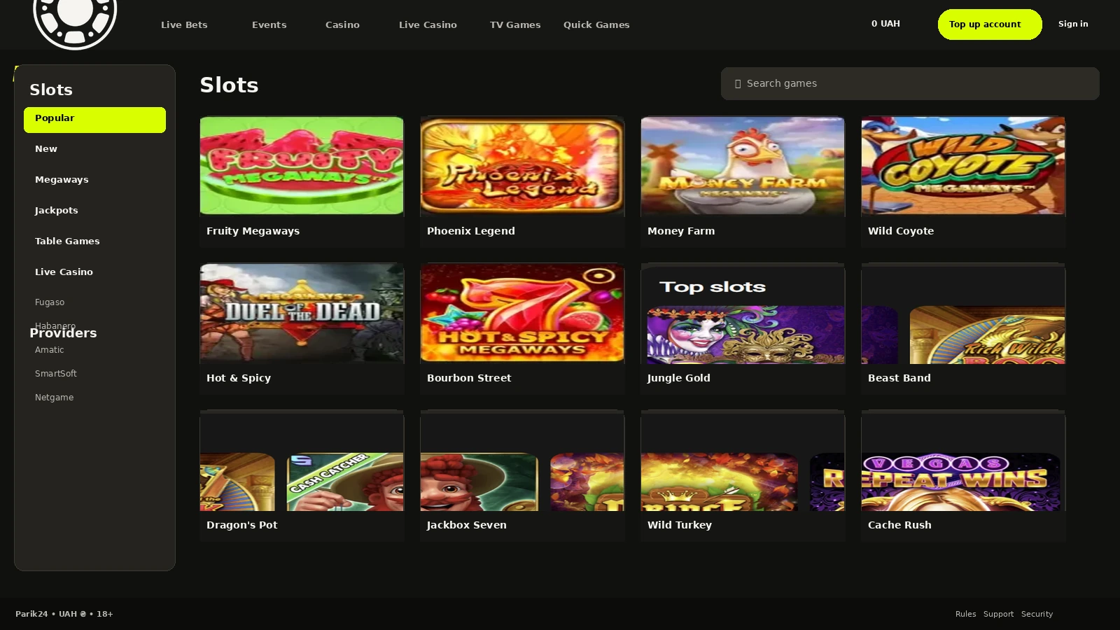 Parik24 online casino slot catalog