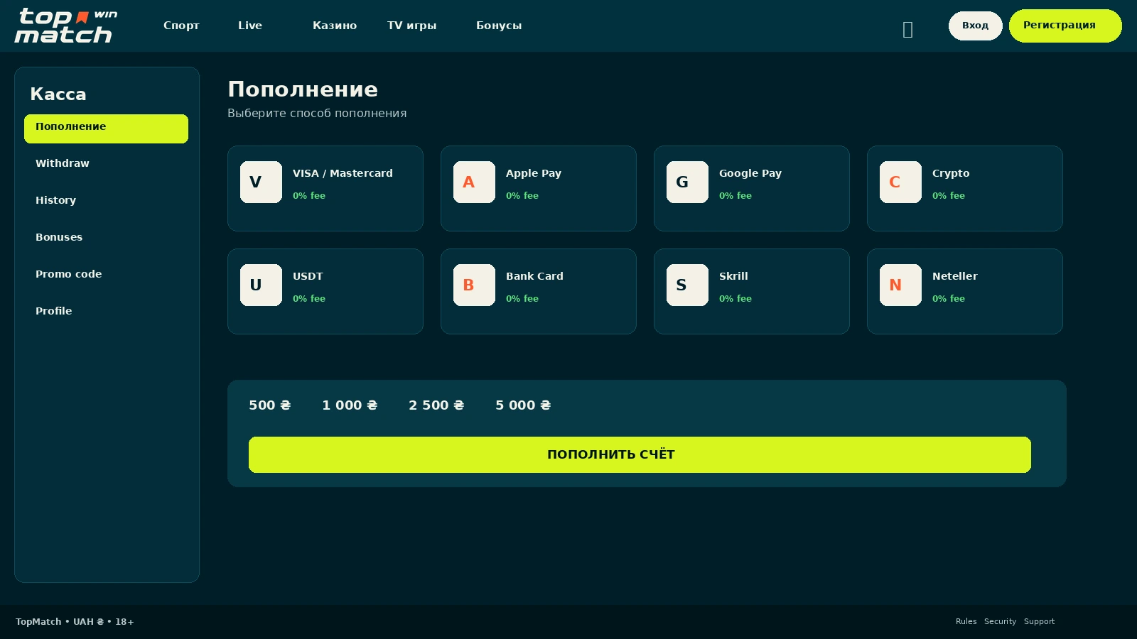 Сроки вывода средств и платежные методы TopMatch